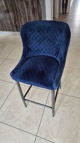 2 X Navy Blue Velvet Quilted Bar Stools