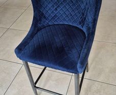 2 X Navy Blue Velvet Quilted Bar Stools