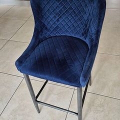 2 X Navy Blue Velvet Quilted Bar Stools