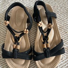 Dressy black summer sandals - sparkly strap / holiday shoes