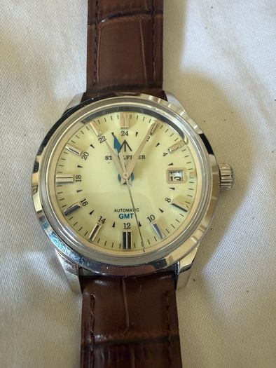 Stelfier Automatic GMT watch - brown leather strap