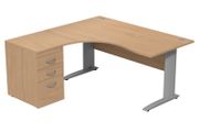 Komo Radial Desk With Desk High Pedestal - Beech