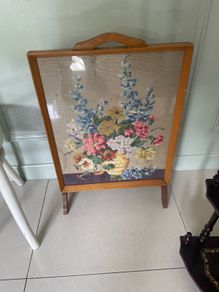 Nice  Vintage Needlepoint Fire Screen