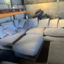 Grey corner sofa with scatter cushions and footstool Image 6