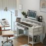 Computer Desk with Drawers & Power Outlets, Office Desk with Storage Monitor Stand, Reversible Small Desks for Home Office Bedroom, 120 / 50cm, White Image 2