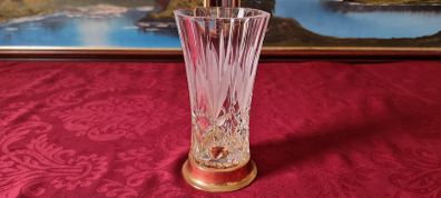 Vintage Killarney Crystal Cut Crystal Glass 8 Inch Tall Octagonal Large Flared Shaped Vase With 24 carat Gold Finishing Round Base Made In Ireland