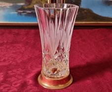 Vintage Killarney Crystal Cut Crystal Glass 8 Inch Tall Octagonal Large Flared Shaped Vase With 24 carat Gold Finishing Round Base Made In Ireland