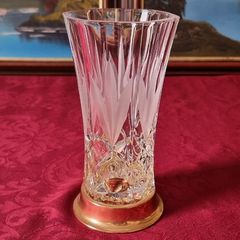 Vintage Killarney Crystal Cut Crystal Glass 8 Inch Tall Octagonal Large Flared Shaped Vase With 24 carat Gold Finishing Round Base Made In Ireland