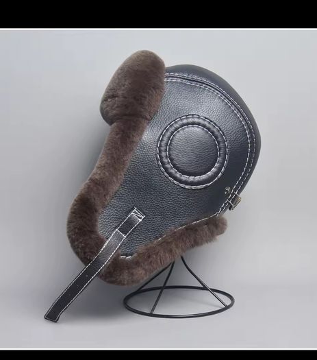 Natural Rex Rabbit Fur, Sheepskin Leather Winter Hat