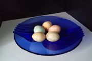 French Arcoroc Cobalt Blue Glass Plate  and Marble Eggs