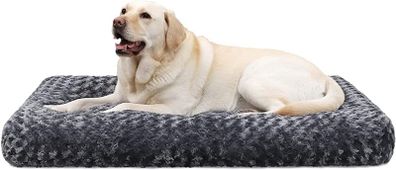 SALE Large Dog Bed Washable, Calming Dog Bed, Dog Crate Mattress with Non skid Bottom, Fluffy Anti Anxiety Dog Beds, Pet Beds Pillow Cushion for Dog, Dark Grey, 90x60x8cm