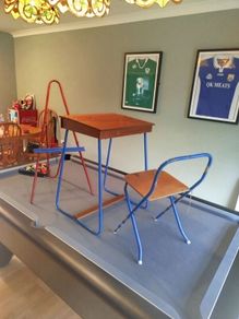 Vintage Retro School Desk, Folding Chair & Floor Easel Set -