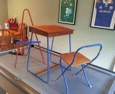 Vintage Retro School Desk, Folding Chair & Floor Easel Set -