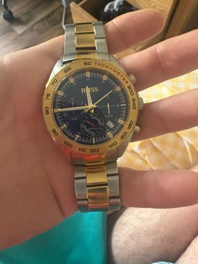 Men's gold Hugo boss watch