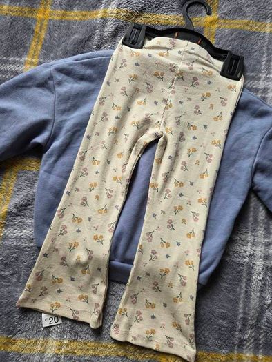 3-Piece Outfit Set - Blue Sweatshirt Cardigan, Broderie Top & Floral Flare Trousers
