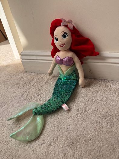 TY Sparkle Disney Ariel the Little Mermaid aprox. 40 cm.  Plush Princess Beanie Sequins Used Damaged Please see photos