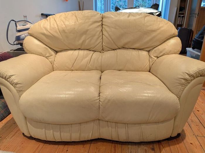 Cream Leather Two-Seater Couch