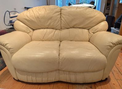 Cream Leather Two-Seater Couch