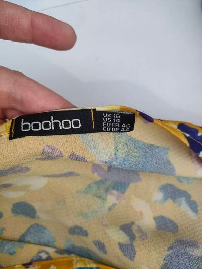 Boohoo Plus size mustard yellow midi with purple and blue print uk 18