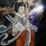 Vintage large Japanese Mother of Pearl Wall Panel / Black Lacquer Geisha Warrior & Floral ORIENTAL WALL ART Image 7