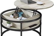 Round Lift Top Coffee Table, Coffee Tables for Living Room with Hidden Storage Compartment, Coffee Table with Storage for Home Office,Round Center Tables Living Room (White Oak)