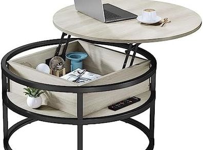 Round Lift Top Coffee Table, Coffee Tables for Living Room with Hidden Storage Compartment, Coffee Table with Storage for Home Office,Round Center Tables Living Room (White Oak)