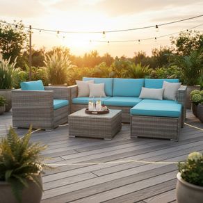 Last Units Bora Bora Garden Sofa Set Rattan Outdoor Furniture with Table, Chair & Footstool Patio Garden Furniture