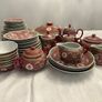 Chinese dinner set, porcelain Longevity Wan Shou Wu Jiang red famille rose, 48pc, no damage, Kilternan D18 Image 5