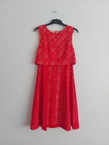 Oasis red lace dress with nude underlay