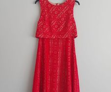 Oasis red lace dress with nude underlay