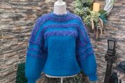 Chunky Blue and purple sweater 80s batwing Medium