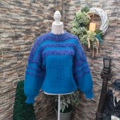 Chunky Blue and purple sweater 80s batwing Medium