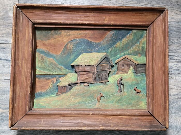 Mid-century Norwegian folk art hand carved