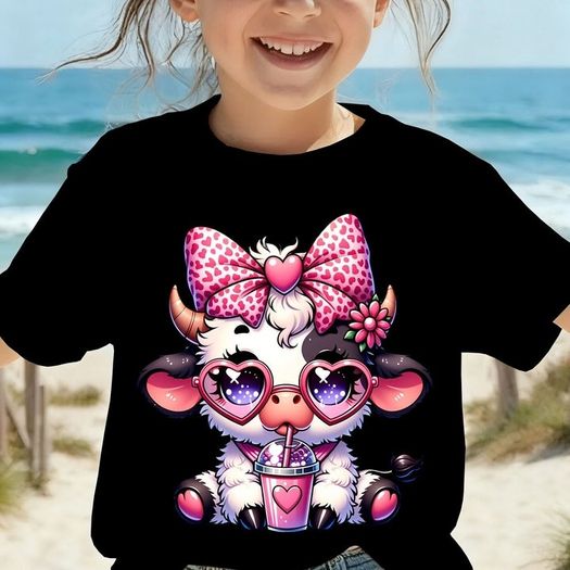 Cute Girls' Cartoon Cow T-Shirt