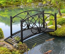 102L x 48W x 49H Classic Metal Garden Bridge with Safety Railings Arc Footbridge Decorative Pond Bridge for Backyard Creek Stream, Black