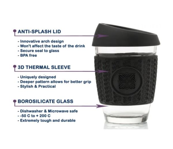 Funk My World - Black Eco-Friendly Travel Mug Borosilicate Glass - 12oz Barrister Friendly
