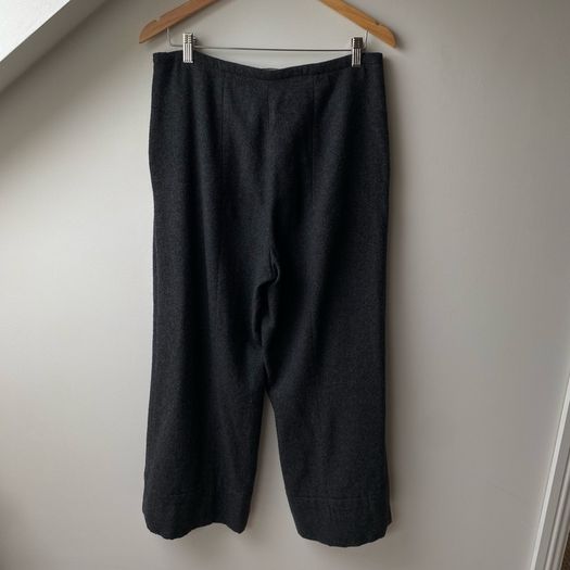 Massimo Dutti Dark Charcoal Grey Wool Wide Leg Trousers