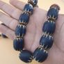 Antique Venetian Style Chevron Big Blue Glass Beads Strand Image 6