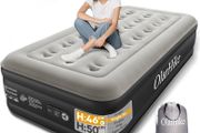 Single Airbed XL, Inflatable Air Mattress with Built-in Pump, Blow Up Bed, Self Inflating Folding Guest Air bed with Flocked Surface For Camping &amp; Home Use, 200cm L x 90cm W x 46cm H(Black)