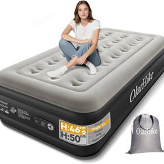 Single Airbed XL, Inflatable Air Mattress with Built-in Pump, Blow Up Bed, Self Inflating Folding Guest Air bed with Flocked Surface For Camping & Home Use, 200cm L x 90cm W x 46cm H(Black)