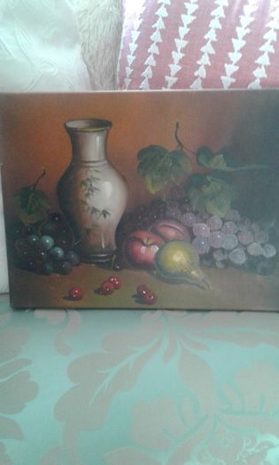 Vintage Oil painting of still life.
