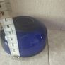 Vintage cobalt blue glass milk jug and sugar bowl with chrome baskets. Image 3