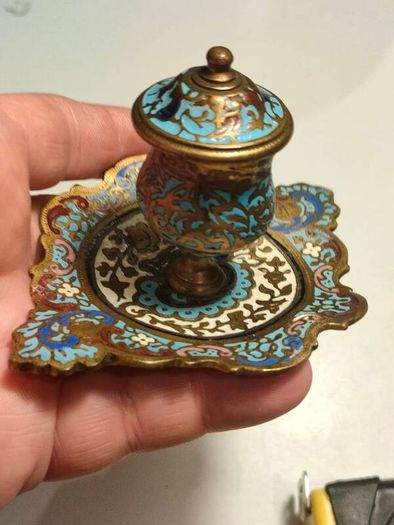 19th Century Napoleon 111 Bronze Cloisonne Ink Well