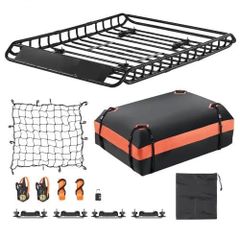 Roof Rack Basket, 51 x 36 x 4.1 in, Universal Rooftop Cargo Carrier with 1120 x 870 x 260 mm Cargo Bag, Net, Ratchet Straps, 200 lbs Max Load Capacity