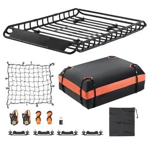 Roof Rack Basket, 51 x 36 x 4.1 in, Universal Rooftop Cargo Carrier with 1120 x 870 x 260 mm Cargo Bag, Net, Ratchet Straps, 200 lbs Max Load Capacity