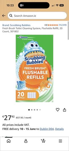 Fresh Brush Toilet Cleaning System, Flushable Refill, 20 Count