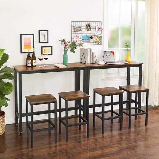 _Bar Table, Fine High Table, Kitchen Table, 120 x 40 x 100 cm, Dining Table, with Sturdy Metal Frame, Easy Assembly, Rustic Brown and Black