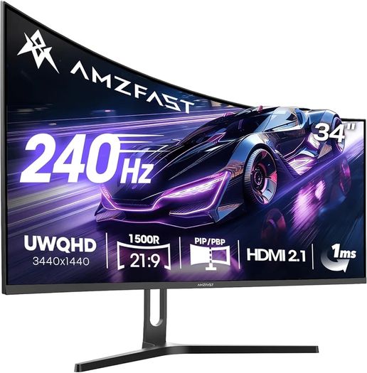 34-Inch Curved Gaming Monitor, 3440x1440 WUQHD, 240Hz, 1ms MPRT, Fast VA Curved Screen, 1500R, Adaptive Sync, HDR, sRGB 130%, 3000:1 Contrast, HDMI2.1&DP1.4, VESA Mount, PIP/PBP, AMZG34C5QPro