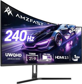 34-Inch Curved Gaming Monitor, 3440x1440 WUQHD, 240Hz, 1ms MPRT, Fast VA Curved Screen, 1500R, Adaptive Sync, HDR, sRGB 130%, 3000:1 Contrast, HDMI2.1&DP1.4, VESA Mount, PIP/PBP, AMZG34C5QPro