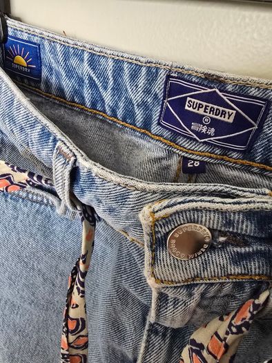 BNWT Superdry Denim Mini Skirt with Patterned Scarf Belt